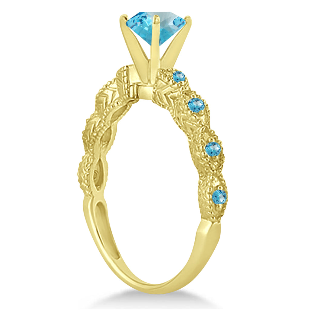 Vintage Style Blue Topaz Engagement Ring 14k Yellow Gold (1.18ct)