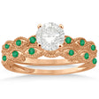 Antique Emerald Engagement Ring & Wedding Band 14k Rose Gold (0.36ct)
