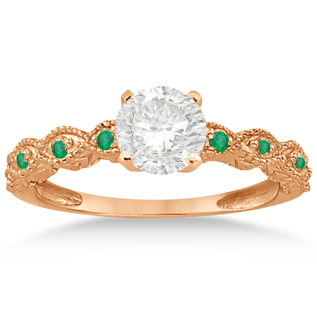 Antique Emerald Engagement Ring & Wedding Band 14k Rose Gold (0.36ct)