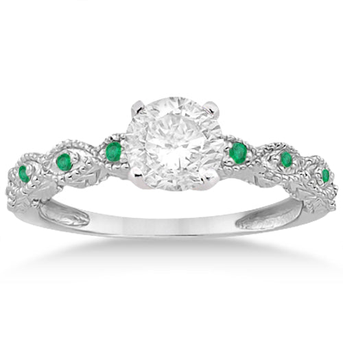 Antique Emerald Engagement Ring & Wedding Band 14k White Gold (0.36ct)