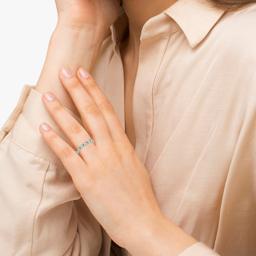 Antique Marquise Shape Pave Emerald Wedding Ring Platinum (0.18ct)