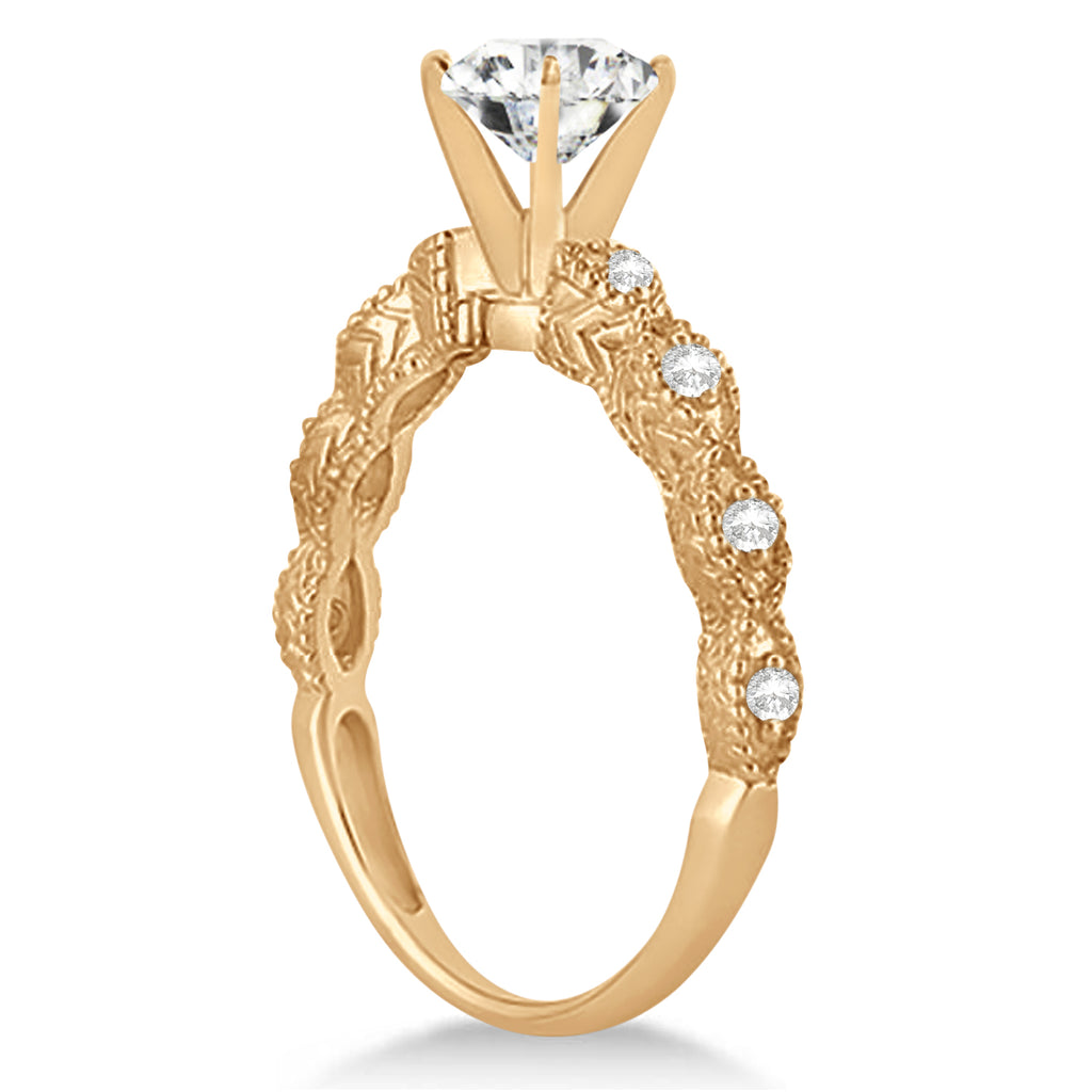 Vintage Moissanite Engagement Ring Bridal Set 14k Rose Gold (1.36ct)