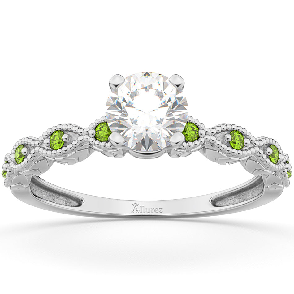 Vintage Marquise Peridot Engagement Ring 14k White Gold (0.18ct)