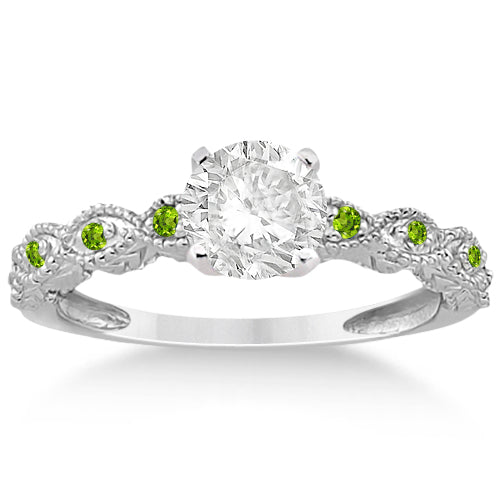 Antique Peridot Bridal Set Marquise Shape 14K White Gold 0.36ct