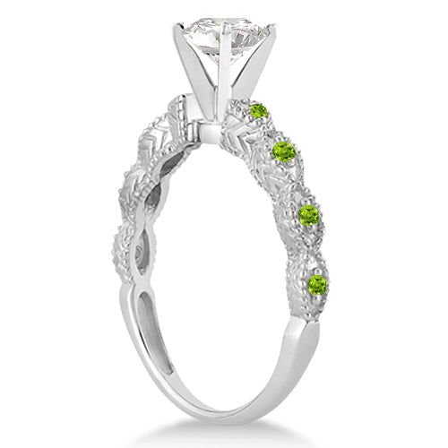 Antique Peridot Bridal Set Marquise Shape 14K White Gold 0.36ct