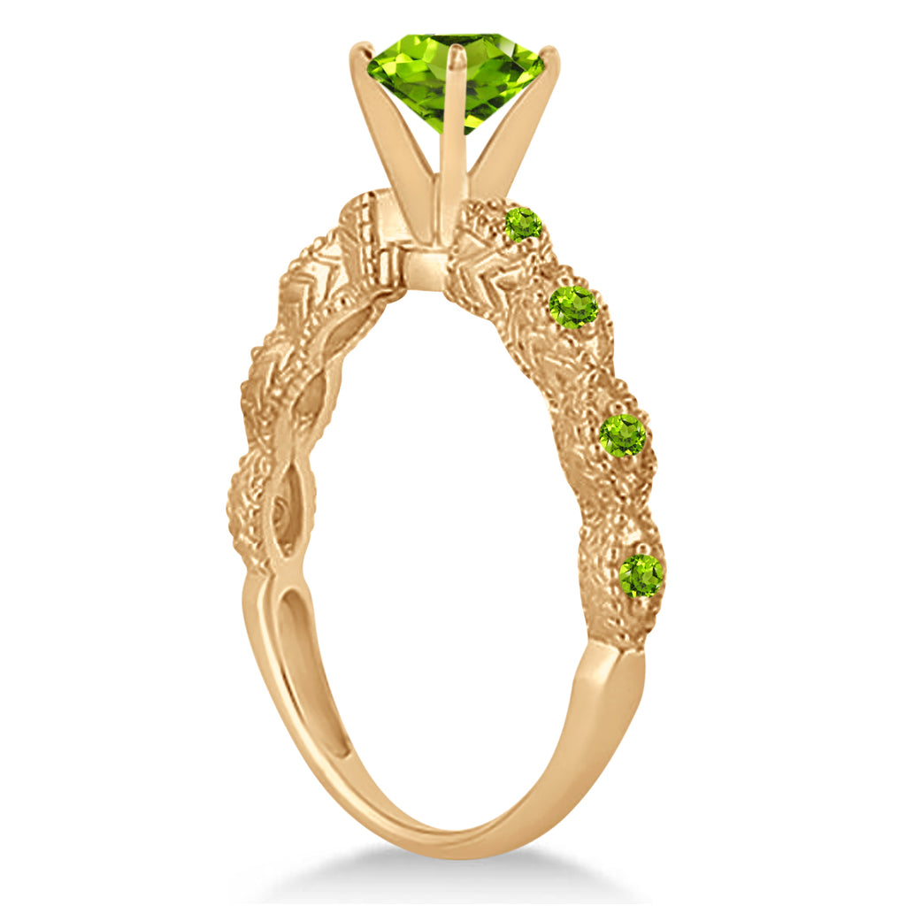 Vintage Style Peridot Engagement Ring 14k Rose Gold (1.18ct)