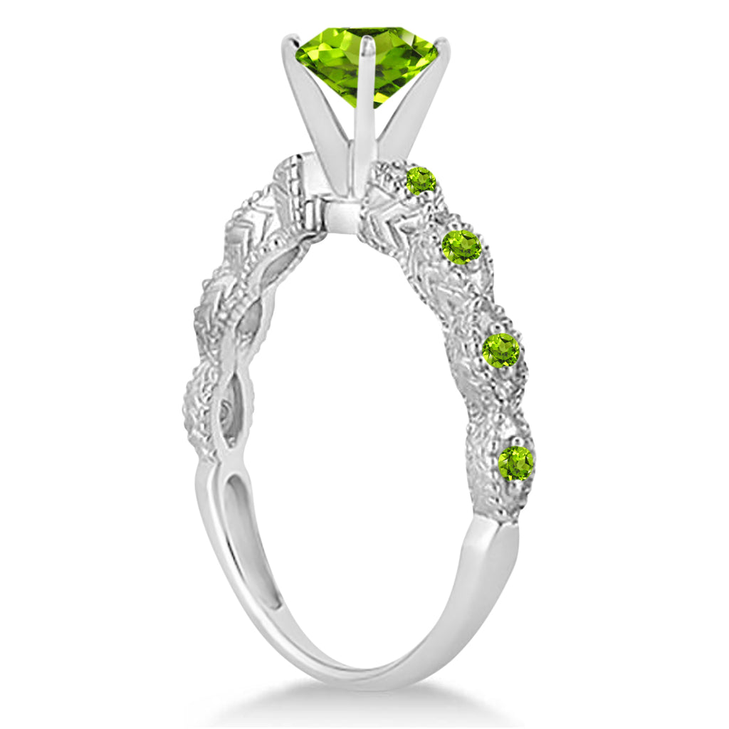 Vintage Peridot Engagement Ring Bridal Set Palladium 1.36ct