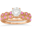 Antique Pink Sapphire Engagement Ring Set 18k Rose Gold (0.36ct)