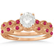 Antique Ruby Engagement Ring and Wedding Band 14k Rose Gold (0.36ct)