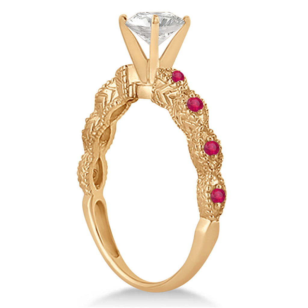 Antique Ruby Engagement Ring and Wedding Band 14k Rose Gold (0.36ct)