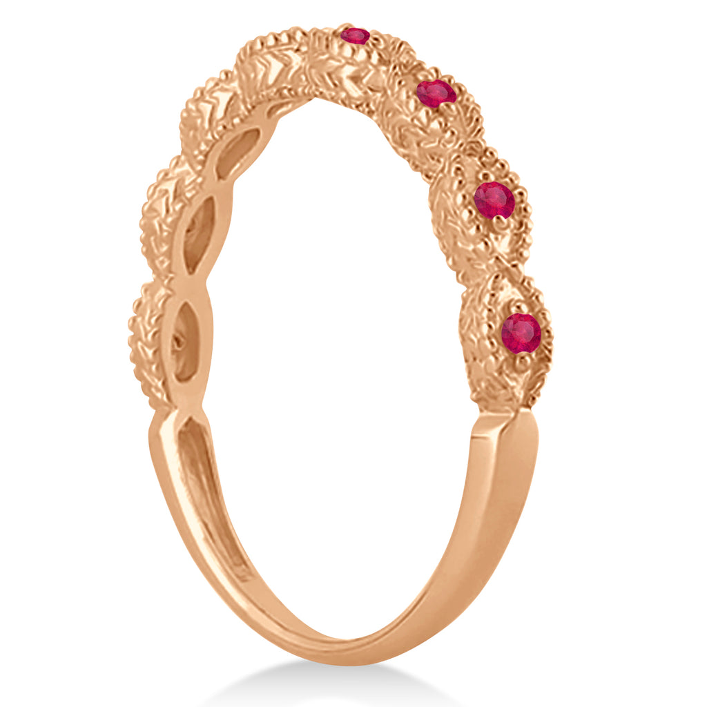 Antique Ruby Engagement Ring and Wedding Band 14k Rose Gold (0.36ct)
