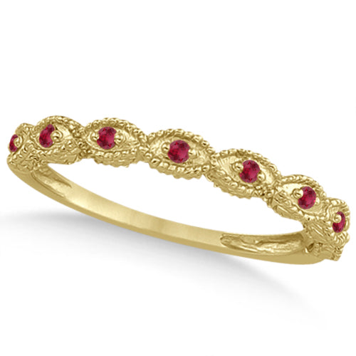 Antique Marquise Shape Ruby Wedding Ring 18k Yellow Gold (0.18ct)