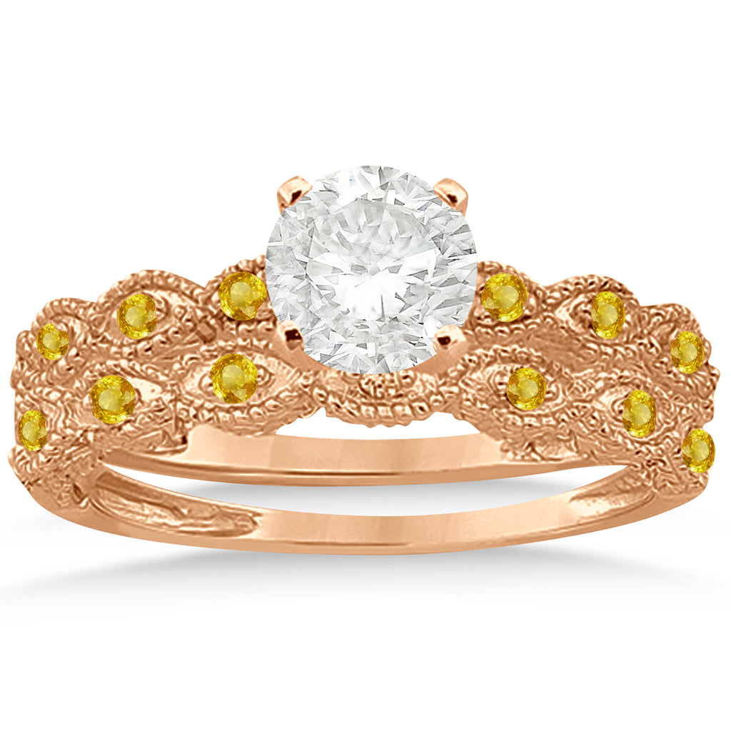 Antique Yellow Sapphire Bridal Set Marquise Shape 18K Rose Gold 0.36ct