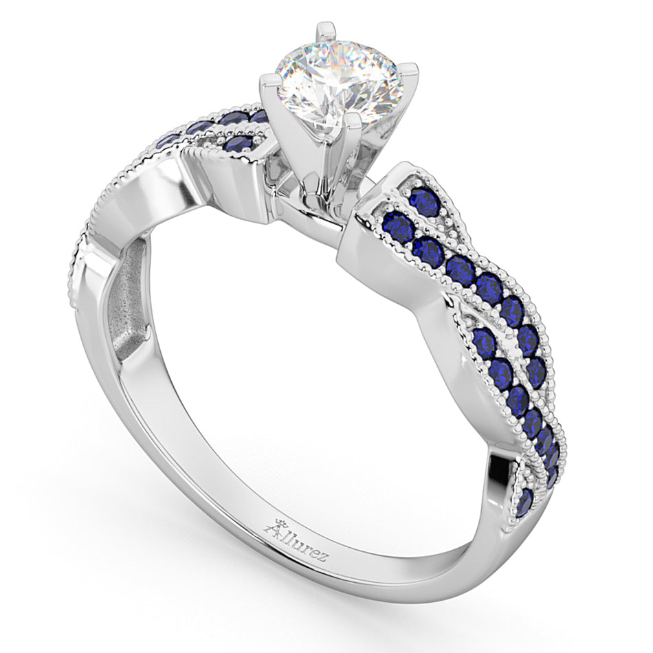 Infinity Twisted Blue Sapphire Engagement Ring 14k White Gold (0.25ct)