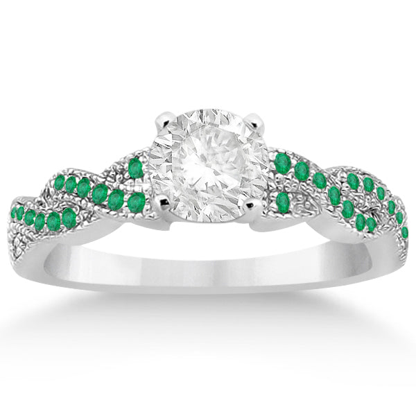 Infinity Style Twisted Emerald Engagement Ring 14k White Gold (0.25ct)