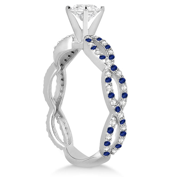 Infinity Diamond & Blue Sapphire Engagement Ring with Band 14k White Gold (0.65ct)