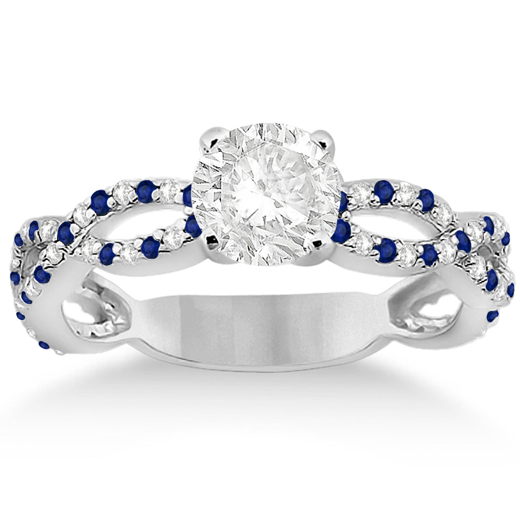 Infinity Diamond & Blue Sapphire Engagement Ring with Band 18k White Gold (0.65ct)
