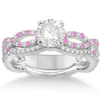 Infinity Diamond & Pink Sapphire Engagement Ring with Band 14k White Gold (0.65ct)