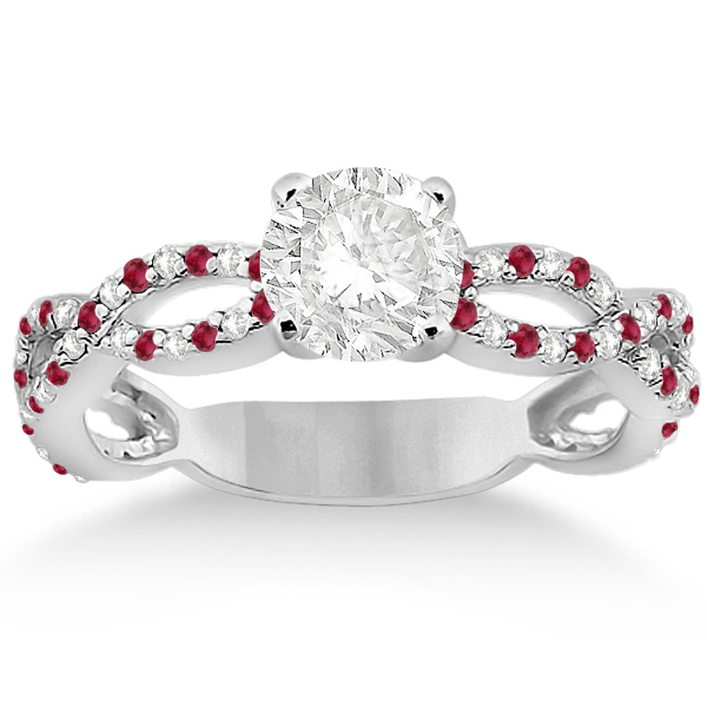 Infinity Diamond & Ruby Engagement Ring with Band 14k White Gold (0.65ct)