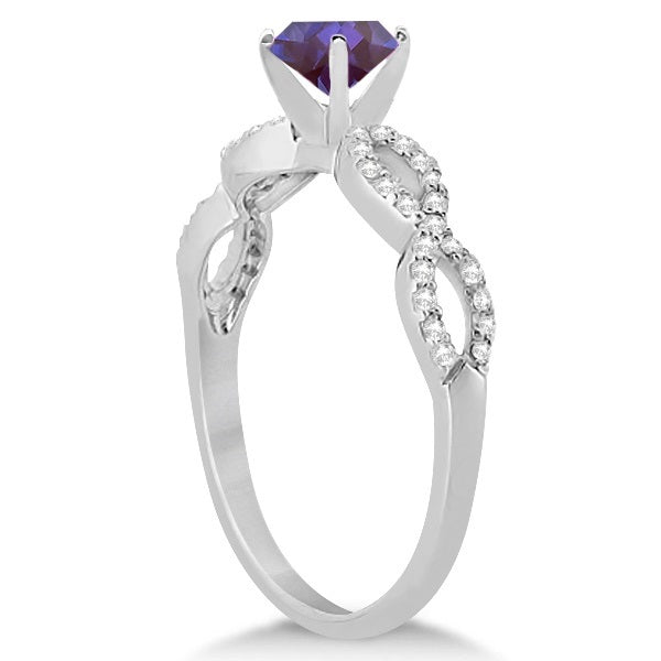 Infinity Diamond & Alexandrite Engagement Ring 14K White Gold 1.05ct