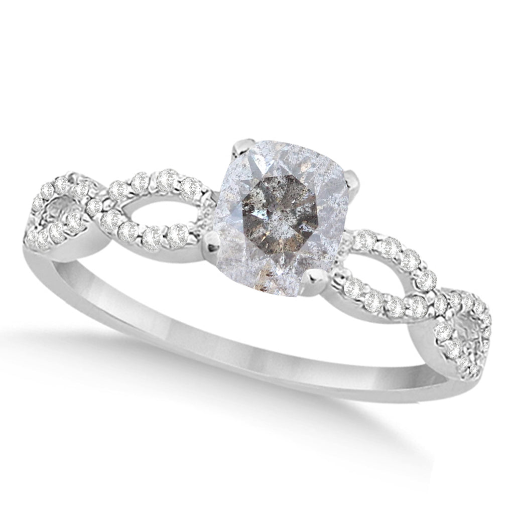 Infinity Cushion-Cut Salt & Pepper Diamond Engagement Ring 18k White Gold (1.00ct)