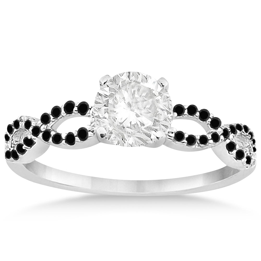 Twisted Infinity Black Diamond Engagement Ring 14k White Gold (0.21ct)