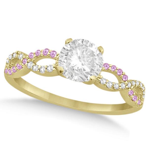 Infinity Round Diamond Pink Sapphire Engagement Ring 14k Yellow Gold (0.75ct)