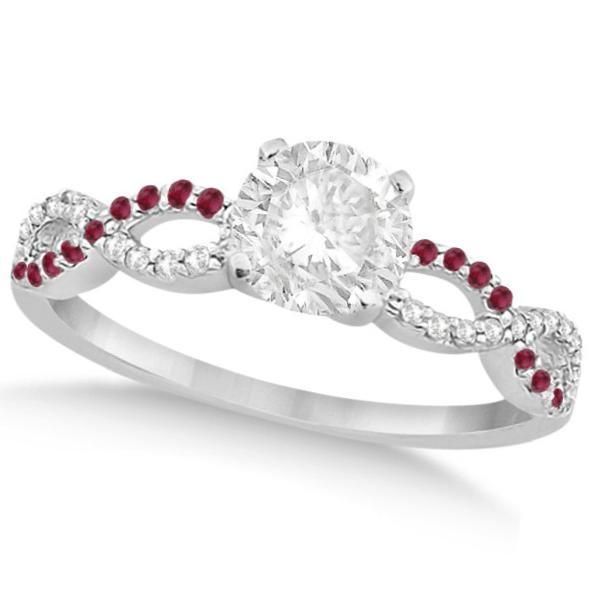 Infinity Round Diamond Ruby Engagement Ring 14k White Gold (0.50ct)