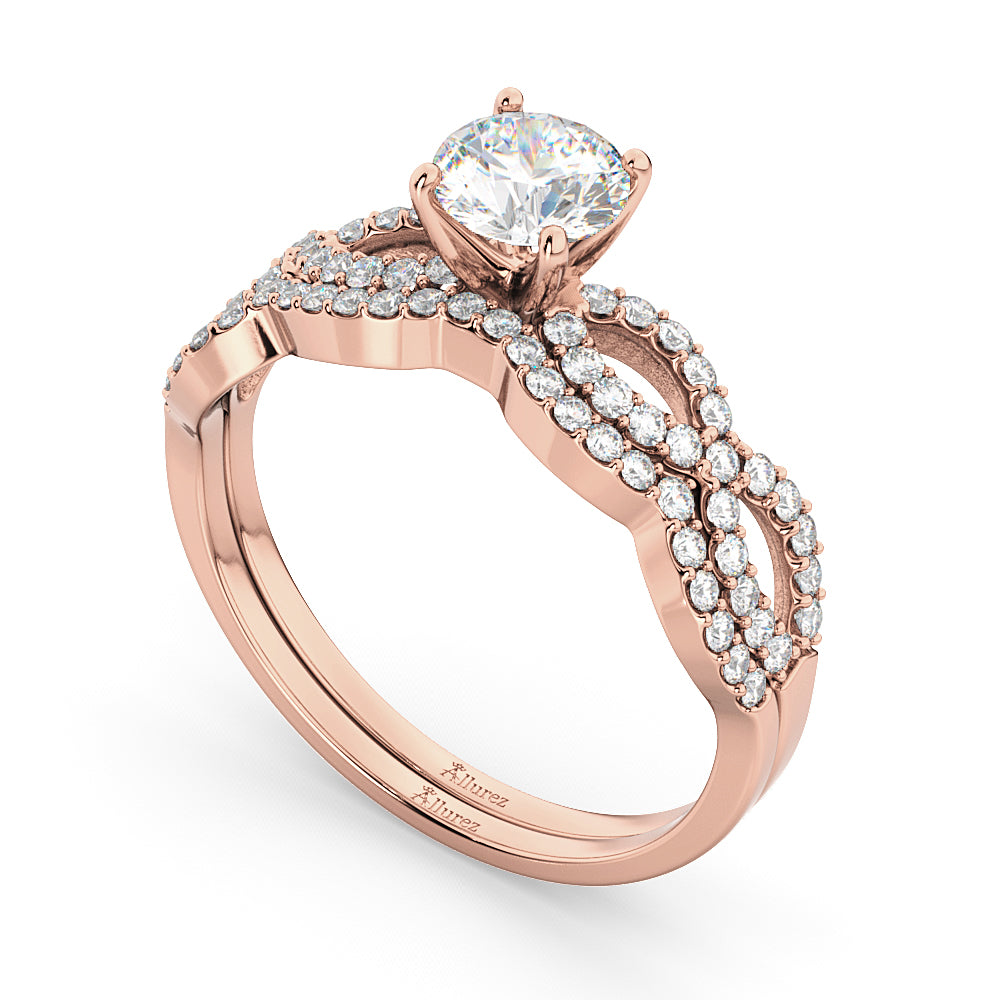 Infinity Twisted Diamond Matching Bridal Set in 14K Rose Gold (0.34ct)
