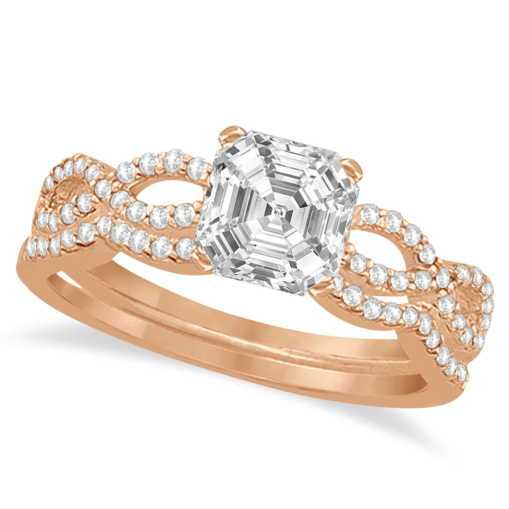 Infinity Asscher-Cut Diamond Bridal Ring Set 14k Rose Gold (0.63ct)