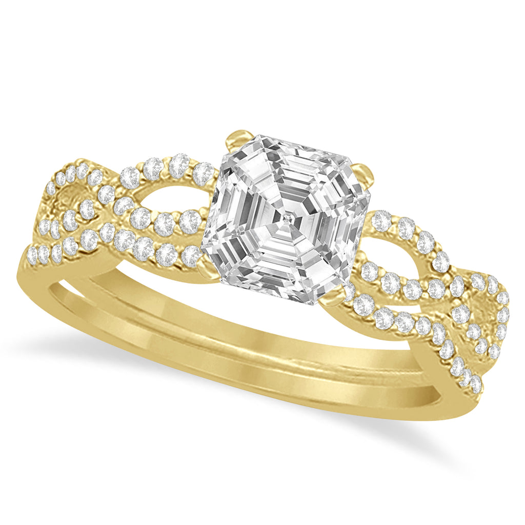 Infinity Asscher-Cut Lab Diamond Bridal Ring Set 18k Yellow Gold (0.88ct)