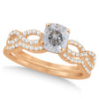 Infinity Cushion-Cut Salt & Pepper Diamond Bridal Ring Set 14k Rose Gold (0.88ct)