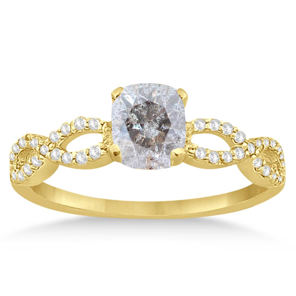 Infinity Cushion-Cut Salt & Pepper Diamond Bridal Ring Set 14k Yellow Gold (0.88ct)