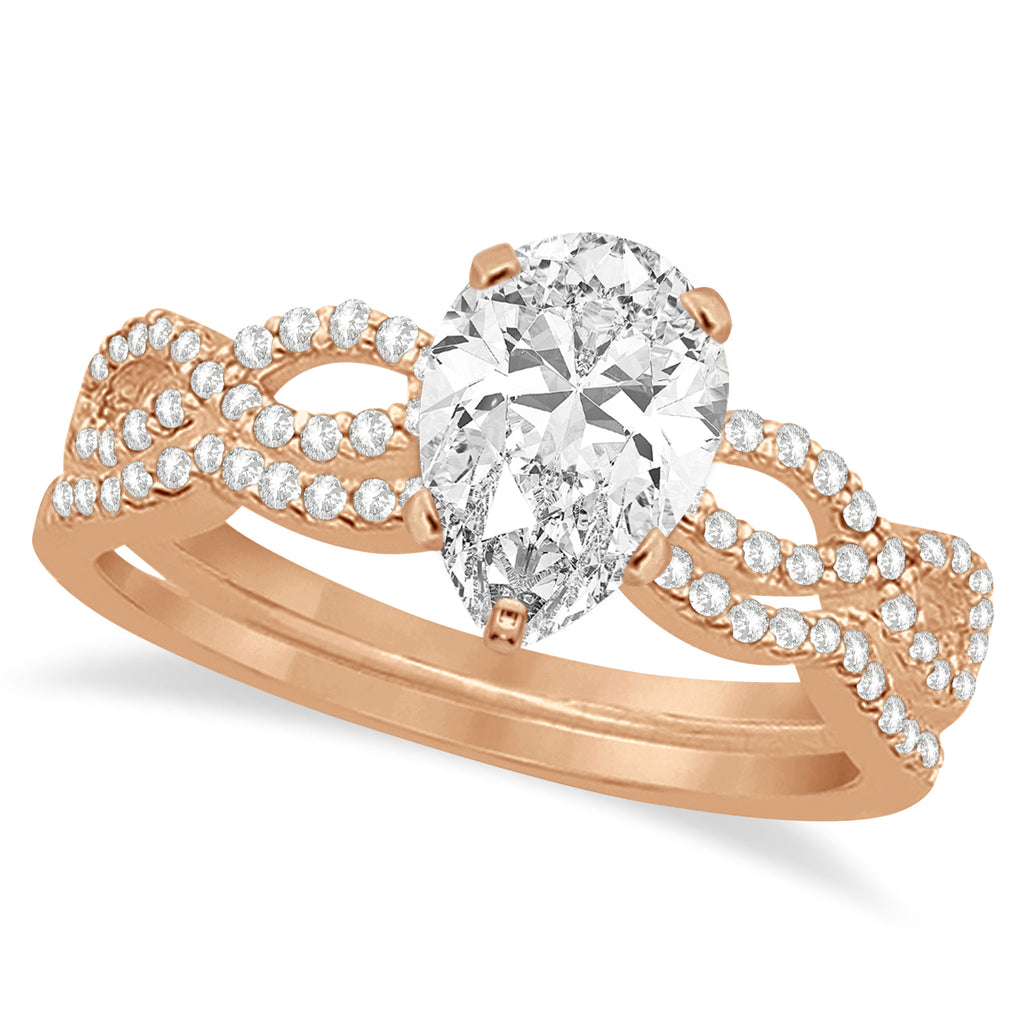Infinity Pear-Cut Lab Diamond Bridal Ring Set 14k Rose Gold (0.88ct)