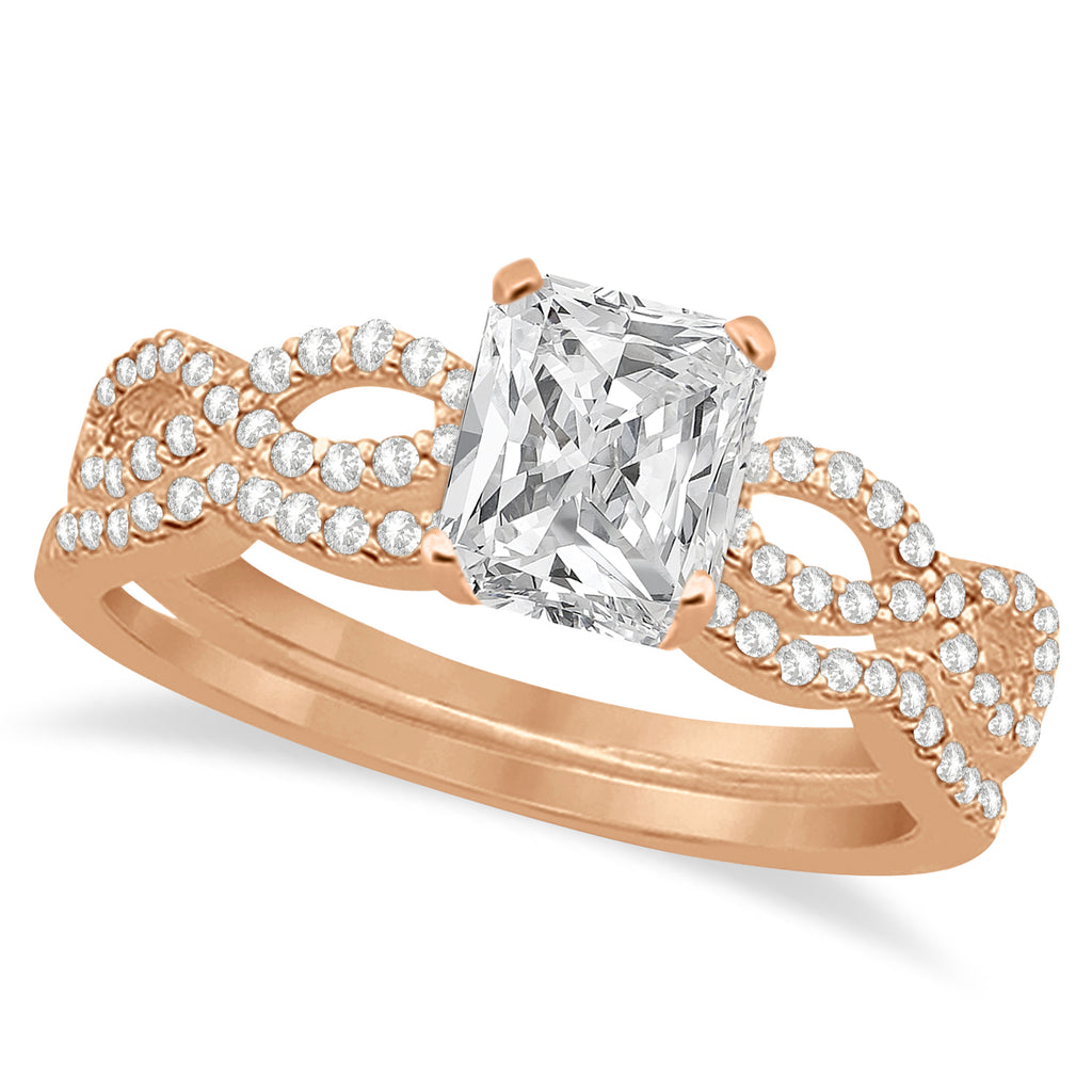 Infinity Radiant-Cut Lab Diamond Bridal Ring Set 18k Rose Gold (0.88ct)