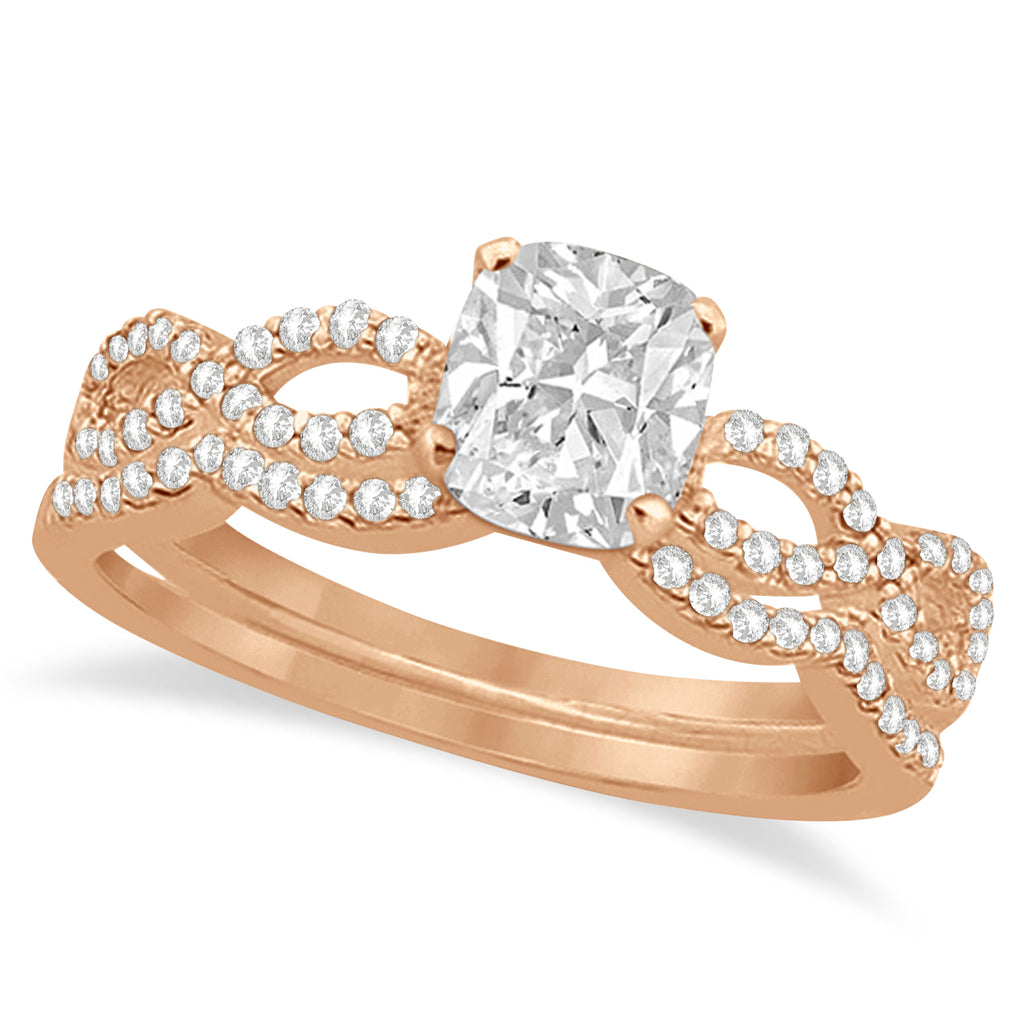 Infinity Cushion-Cut Lab Diamond Bridal Ring Set 14k Rose Gold (1.13ct)