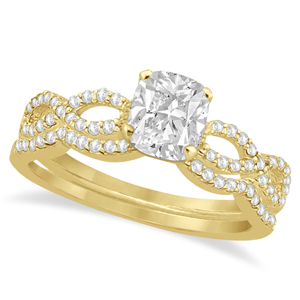 Infinity Cushion-Cut Lab Diamond Bridal Ring Set 18k Yellow Gold (1.13ct)