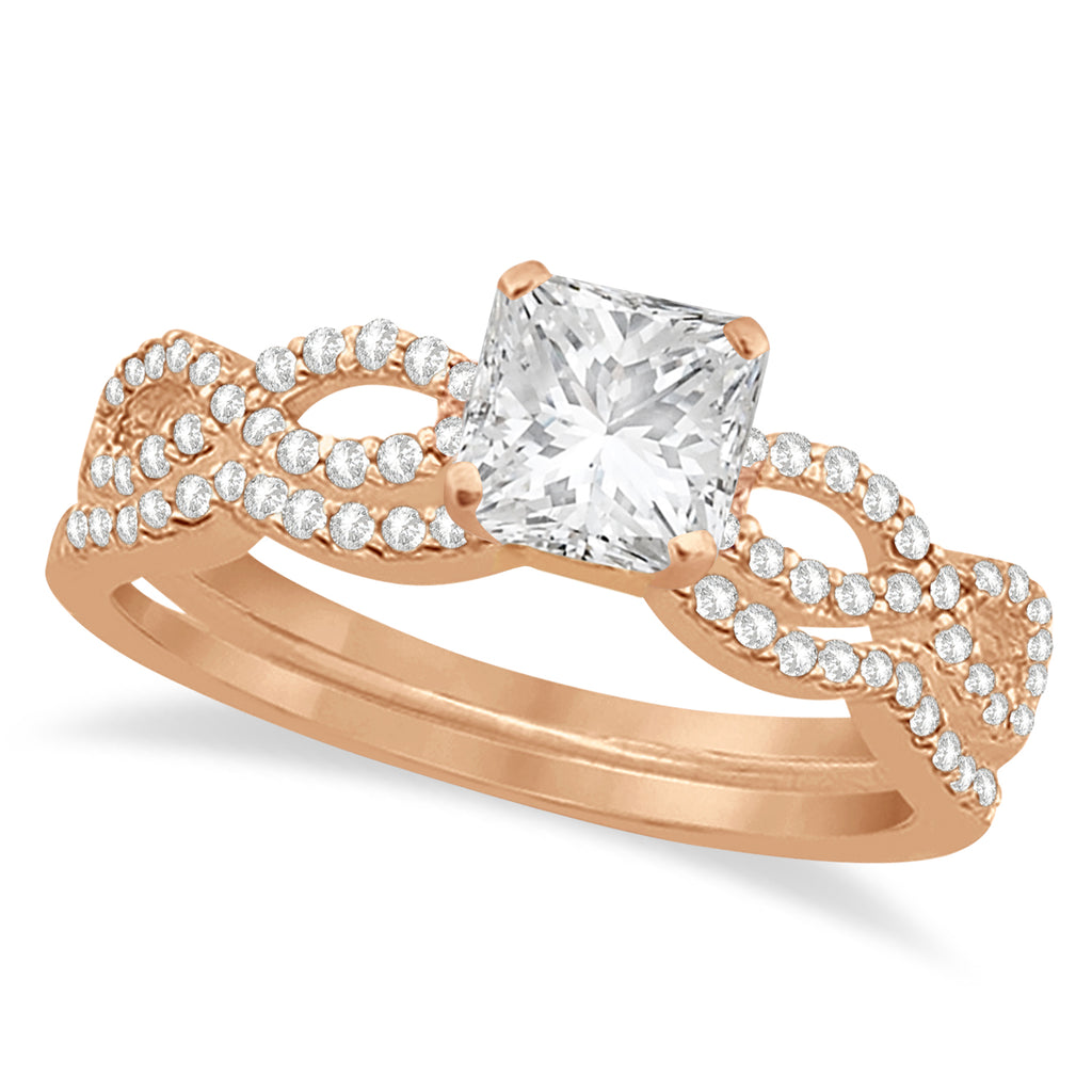 Infinity Princess Cut Diamond Bridal Ring Set 18k Rose Gold (1.13ct)