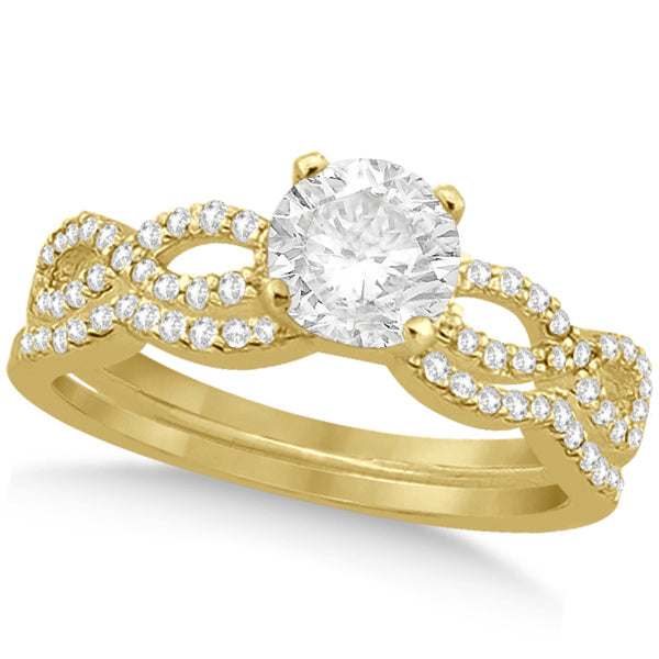 Twisted Infinity Round Diamond Bridal Ring Set 18k Yellow Gold (1.13ct)