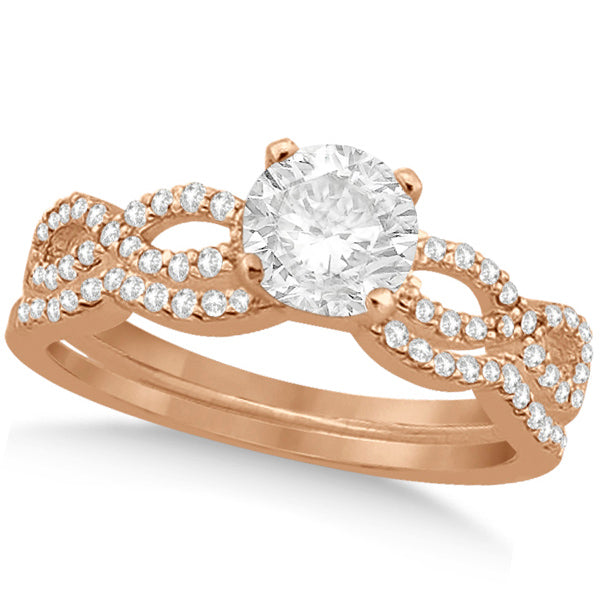 Twisted Infinity Round Lab Diamond Bridal Ring Set 14k Rose Gold (1.13ct)