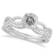 Twisted Infinity Round Salt & Pepper Diamond Bridal Ring Set 14k White Gold (1.13ct)