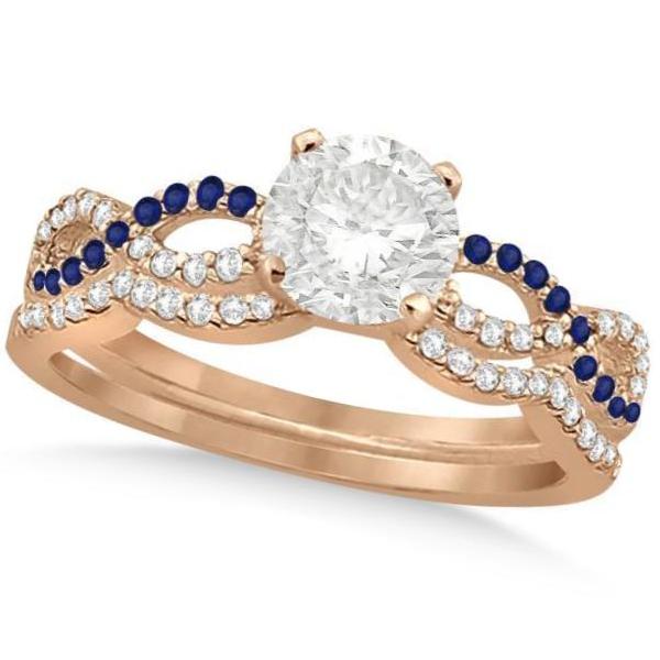 Infinity Round Diamond Blue Sapphire Bridal Set 14k Rose Gold (1.13ct)