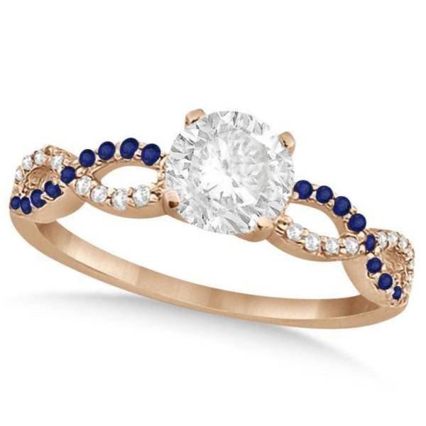 Infinity Round Diamond Blue Sapphire Bridal Set 14k Rose Gold (1.13ct)