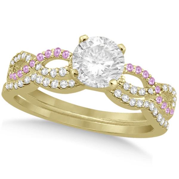 Infinity Round Diamond Pink Sapphire Bridal Set 14k Yellow Gold (0.63ct)