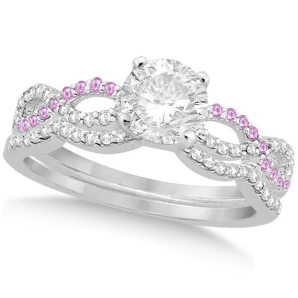 Infinity Round Diamond Pink Sapphire Bridal Set 14k White Gold (0.88ct)