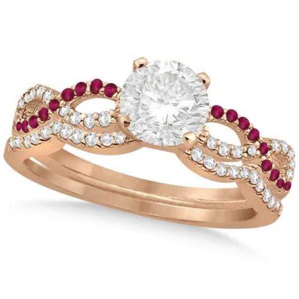 Infinity Twisted Round Diamond Ruby Bridal Set 14k Rose Gold (1.63ct)