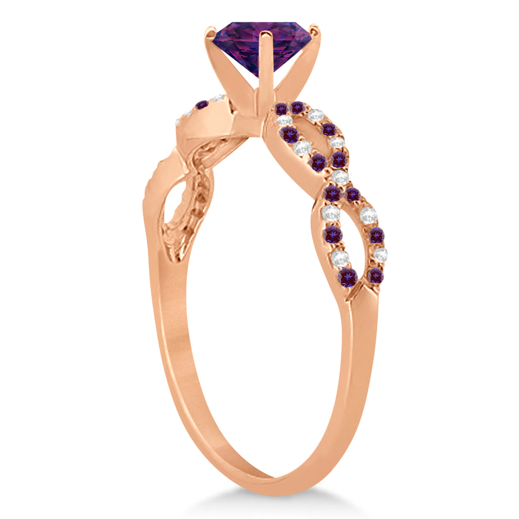 Infinity Style Alexandrite & Diamond Bridal Set 14k Rose Gold 1.29ct