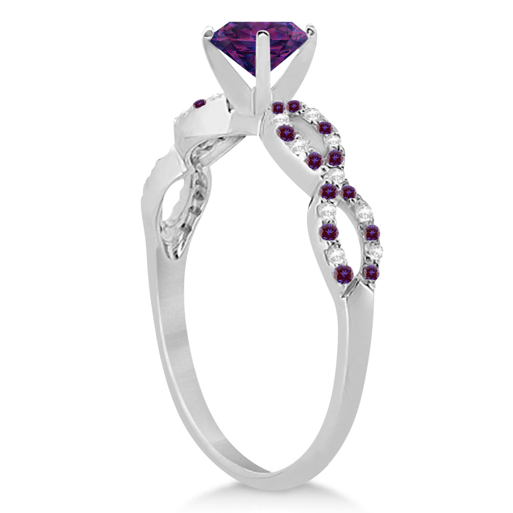 Infinity Style Alexandrite & Diamond Bridal Set 18K White Gold 1.29ct