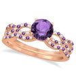 Infinity Style Amethyst & Diamond Bridal Set 14k Rose Gold 1.29ct