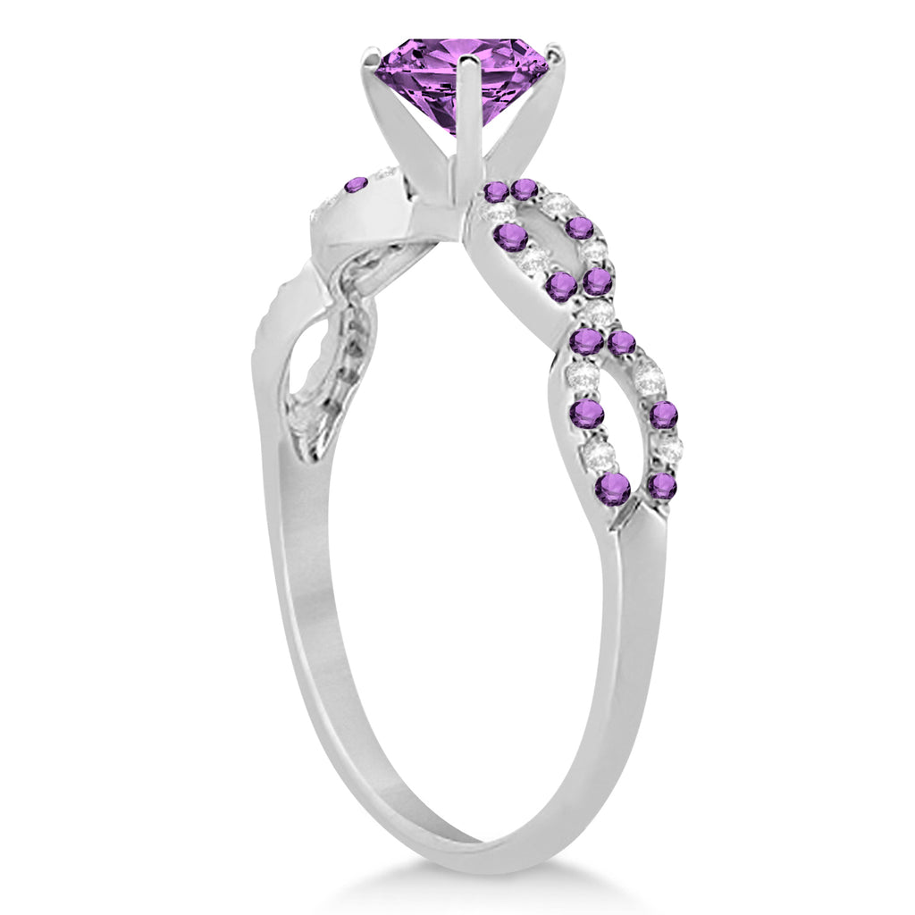 Infinity Style Amethyst & Diamond Bridal Set 14k White Gold 1.29ct